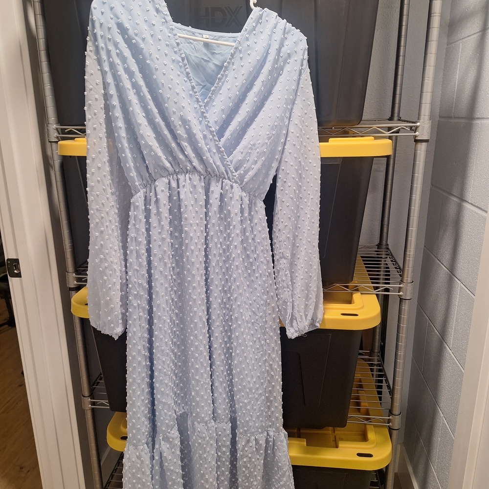 Elegant Light Blue Textured Women's Dress